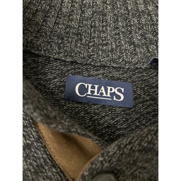 CHAPS Heathered Dark Gray Elbow Patch Henley Button 100% Cotton Sweater XL - Picture 5 of 10
